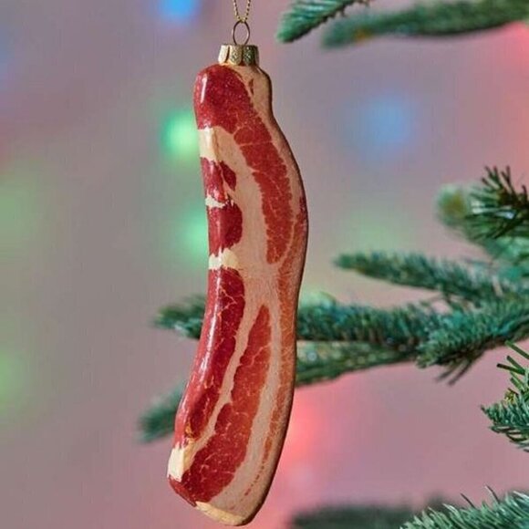 6.5" Juicy Slice of Glitter Bacon Glass Ornament Christmas Decor Gift - Picture 3 of 6